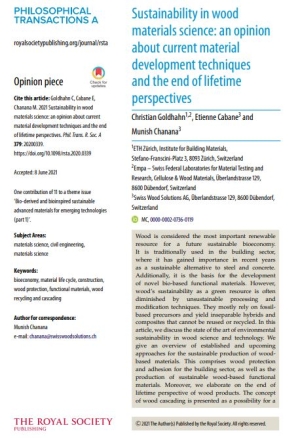 Sustainability in wood materials science, an opinion about current material development techniques