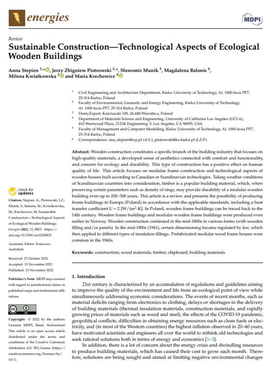 &quot;Sustainable Construction—Technological Aspects of Ecological Wooden Buildings&quot;