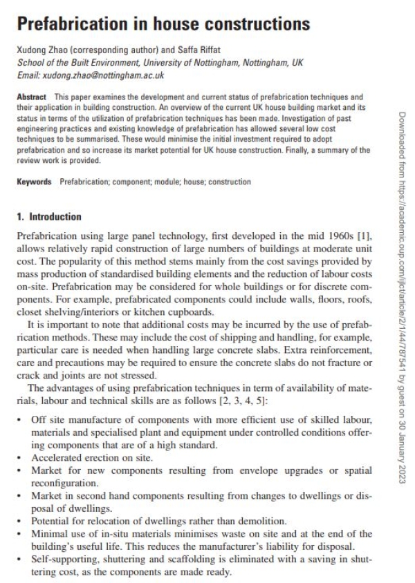 Prefabrication in house constructions