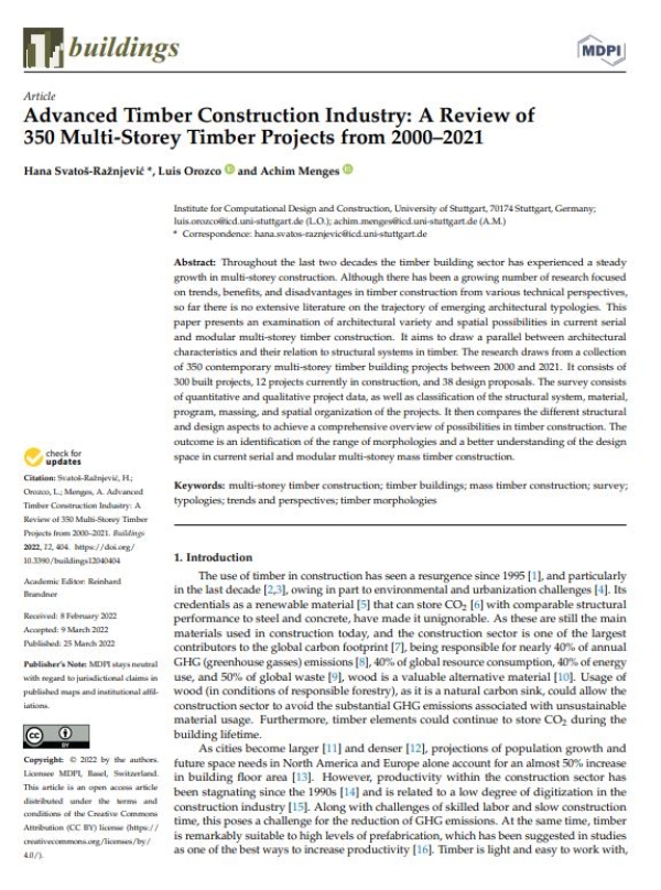 &quot;Advanced Timber Construction Industry: A Review of 350 Multi-Storey Timber Projects from 2000–2021&quot;