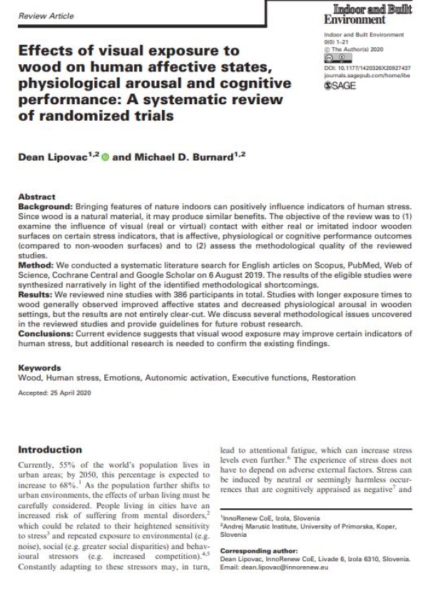 Effects of visual exposure to wood on human affective states, physiological arousal and cognitive performance: A systematic review of randomized trials