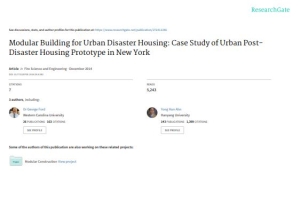 Modular Building for Urban Disaster Housing Case Study of Urban Post-Disaster Housing Prototype in New York