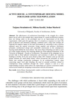 &quot;ACTIVE HOUSE: A CONTEMPORARY HOUSING MODEL FOR FLOOD AFFECTED POPULATION&quot;
