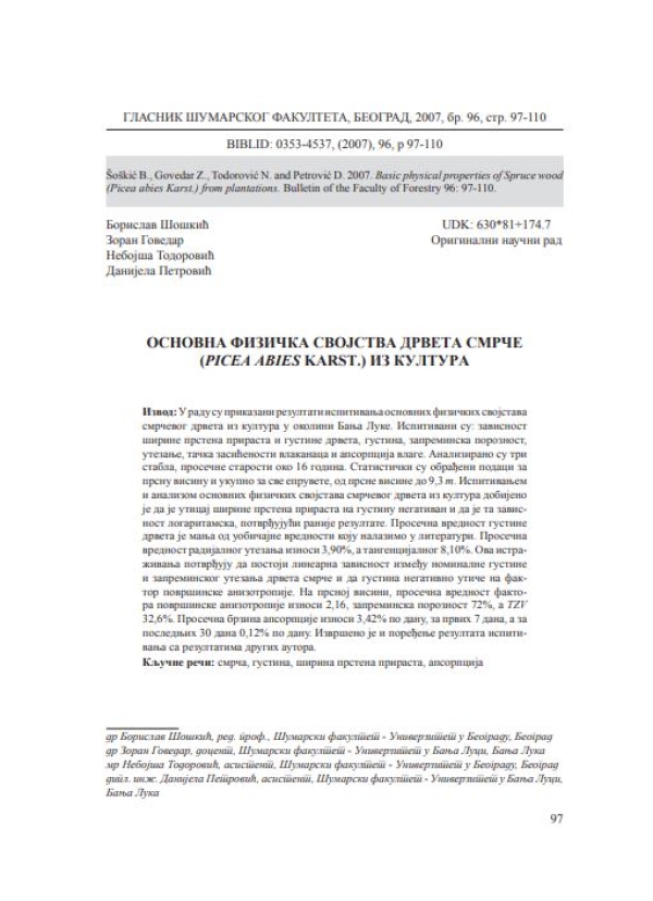 Basic physical properties of Spruce wood from plantations