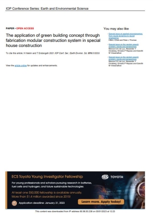 The application of green building concept through fabrication modular construction system in special house construction