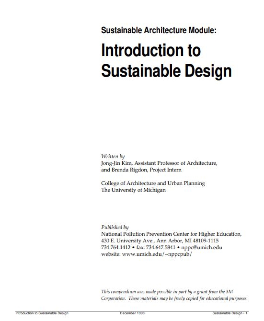 Introduction to Sustainable Design Sustainable Architecture Module: Introduction to Sustainable Design