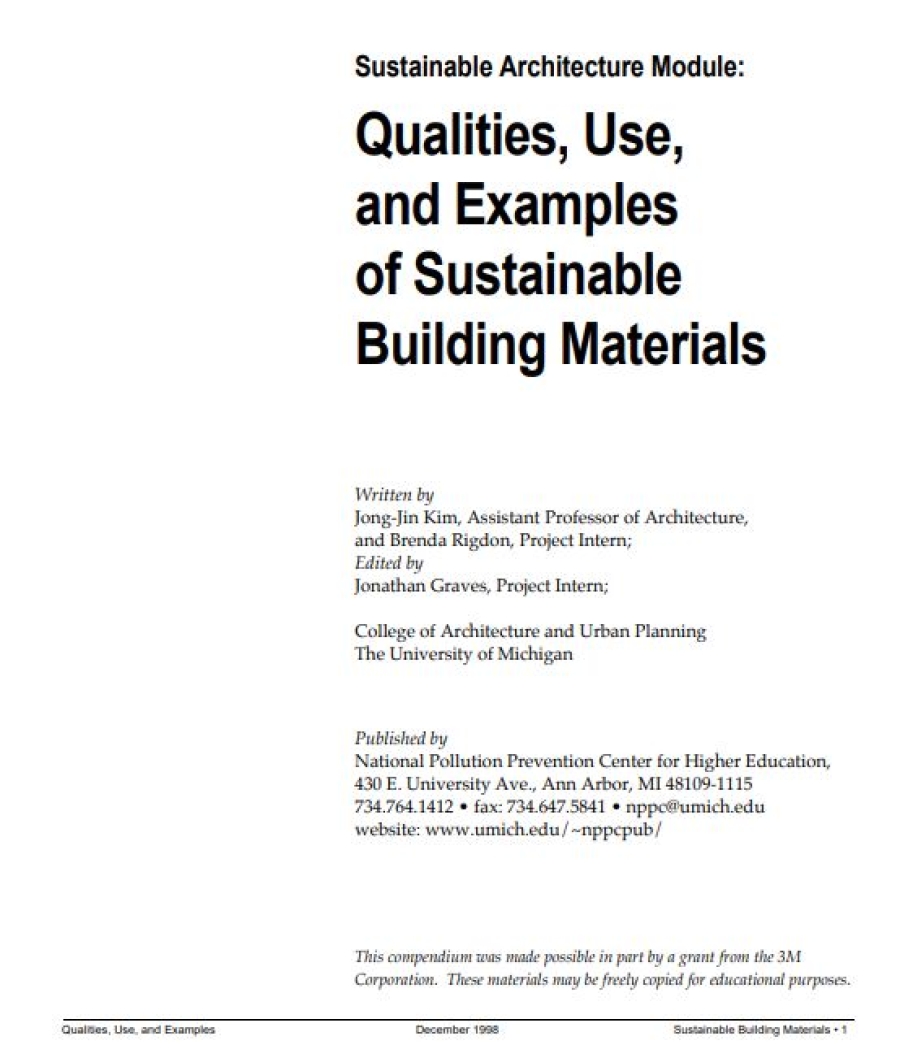 Sustainable Architecture Module: Qualities, Use, and Examples of Sustainable Building Materials